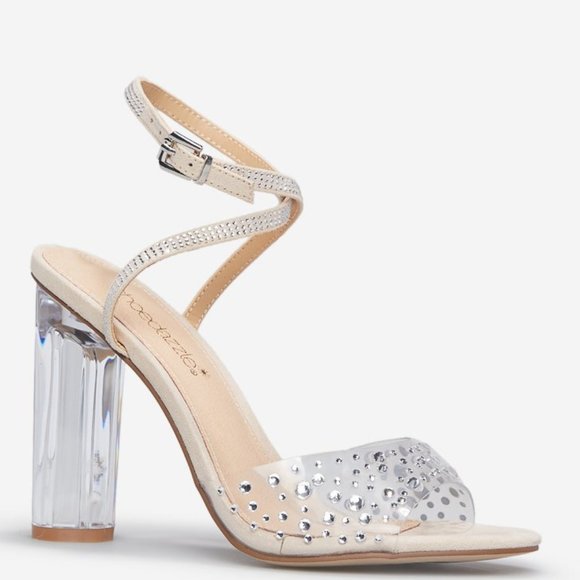 CLEAR JEWELED HEELED SANDALS SHOES SANDAL HIGH HEELS - Picture 3 of 15